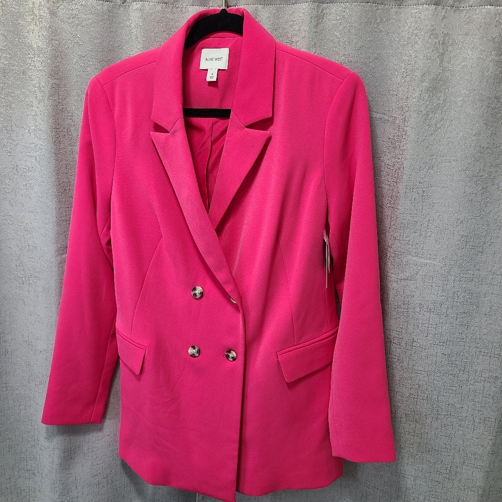 Nine West Pink The Boyfriend Blazer Double-Breasted Suit Jacket Size 8 NWT - Picture 8 of 13